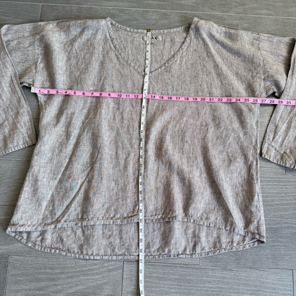 FLAX 100% Linen Oversized V-Neck Tunic Top L Lagenlook Bohemian Long Sleeves - Picture 14 of 14